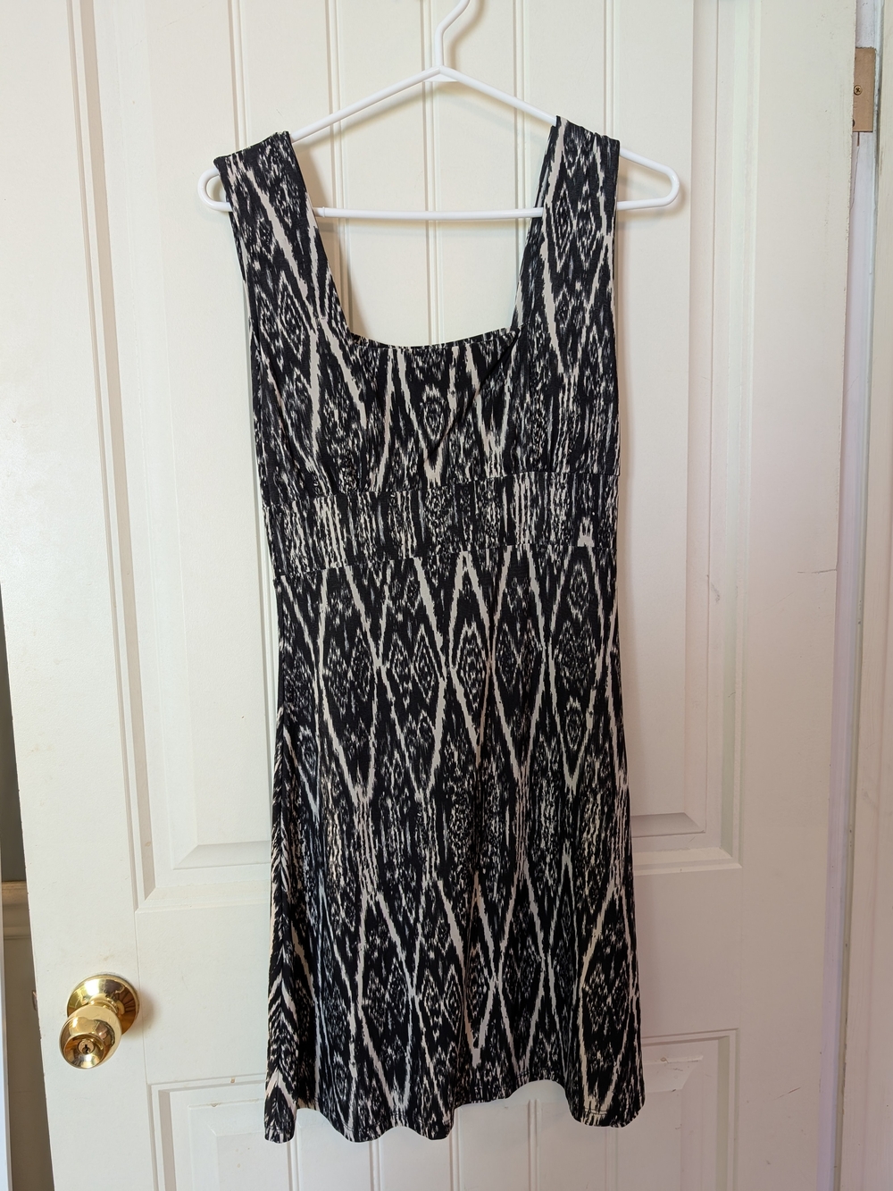 Black and White Ikat-Print Sleeveless Mini Dress